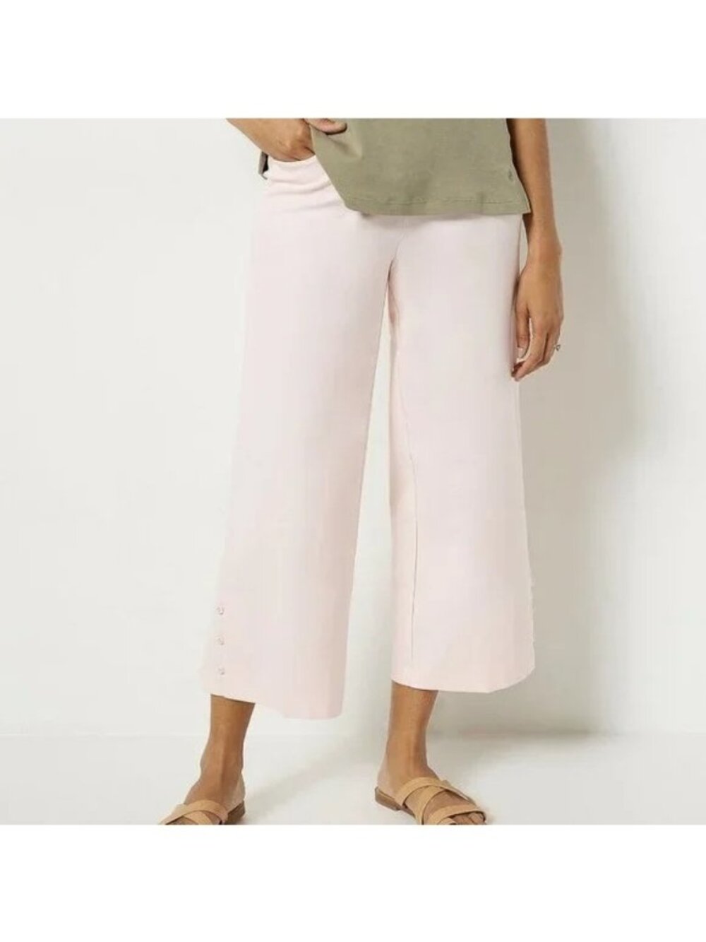 Isaac Mizrahi Live Tall 24/7 Stretch Crop Wide Leg with Buttons 32 Rosewater NEW
